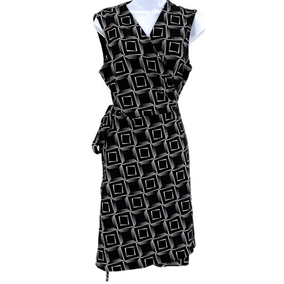 Vince Camuto Black & White Printed Wrap Dress | Size L - Picture 1 of 6